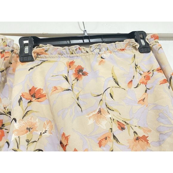 Code x Mode Blouse One Shoulder Medium Blush Floral Chiffon Ruffle Cropped Top - Picture 10 of 10